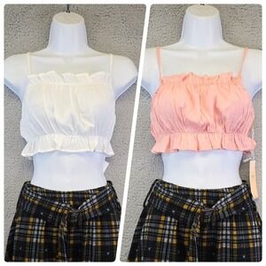 Blashe Ruffle Crop Top Womens Small Lot of 2 White Pink Ruched Camisole